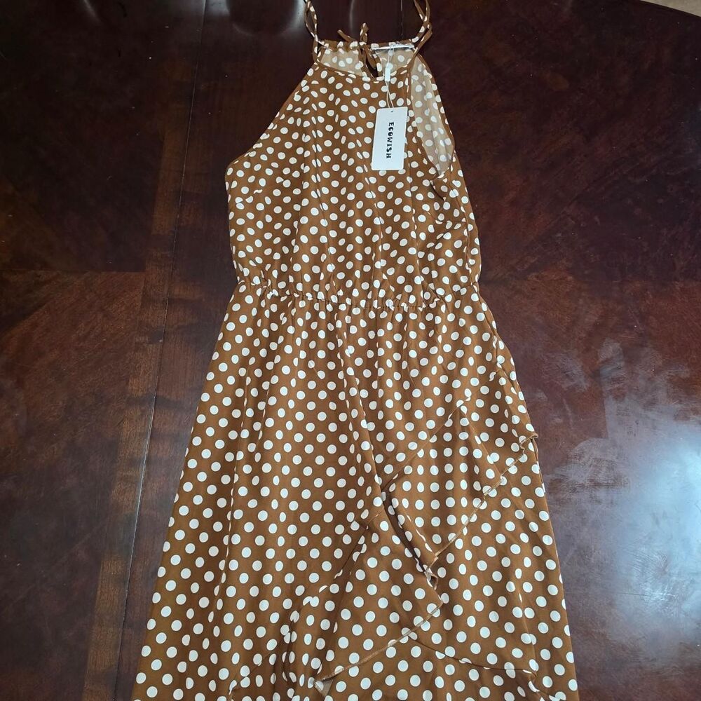 Ecowish Women's Brown and White Dress